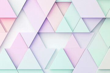 Obraz premium Minimalist geometric pattern of layered triangles in pastel gradients on a sleek white background