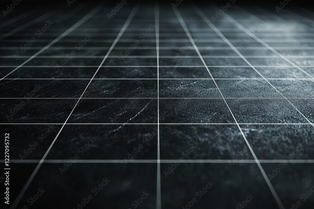 Poster minimalist grid pattern with thin black lines on a charcoal background enhancing depth and structure