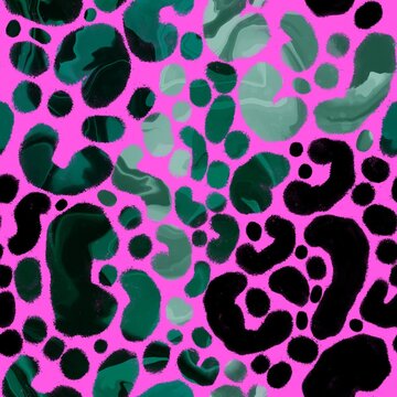 Abstract Digital Watercolor Furry Leopard Cheetah Panther Animal Skin Seamless Pattern Isolated Background