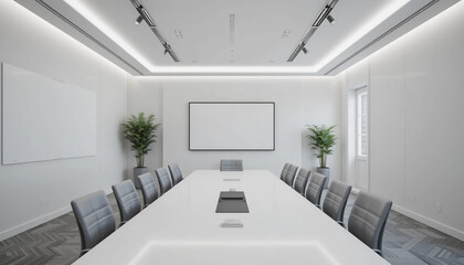 minimalist modern office interior with white gray color