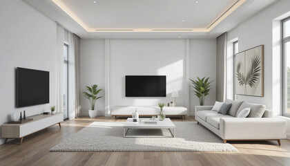 Fototapeta premium minimalist modern office interior with white gray color