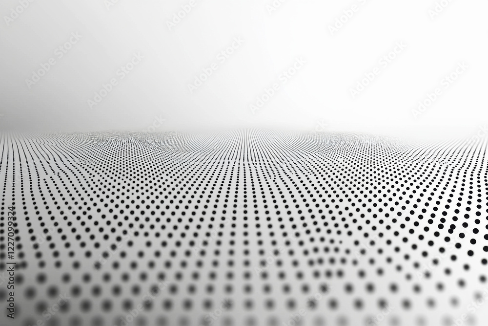 Poster minimalist symmetrical pattern with small dots creating a gradient from dense to sparse on light gra