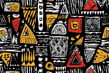 Fototapeta premium Abstract geometric patterns featuring vibrant colors and intricate designs on a black background