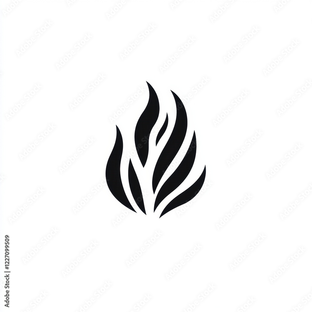 Poster stylized black flame icon representing fire, heat, and energy in a minimalist design suitable for va