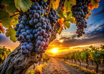 Fototapeta premium Lodi Zinfandel: California sunset hues captured in every grape, a vine's story.