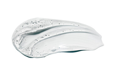 Cream gel gray blue transparent cosmetic sample texture with bubbles isolated on white background