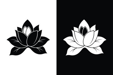 Magnolia Flower Icon. Elegant Silhouettes in Black & White