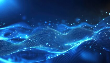 Abstract Blue Digital Wave Particle Flow Background
