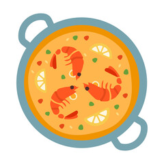 Simple Cartoon-Style Pot of Shrimp Soup Illustration Clipart Isolated on White Background
