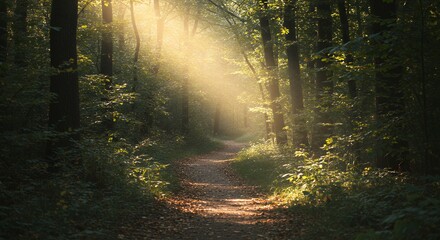 Obraz premium Sunlit Forest Path Peaceful Nature Walk Photography