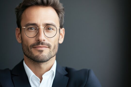 composed investor wearing elegant glasses observing ongoing bid war with measured patience with copy space