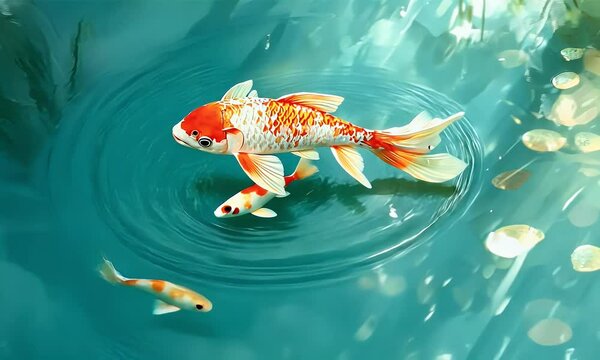 Koi fish swimming in garden pond, tranquility, nature