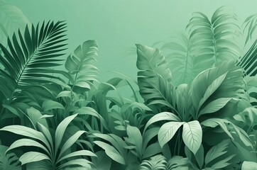 Tropical Green Leaves Illustration with Light Green Background