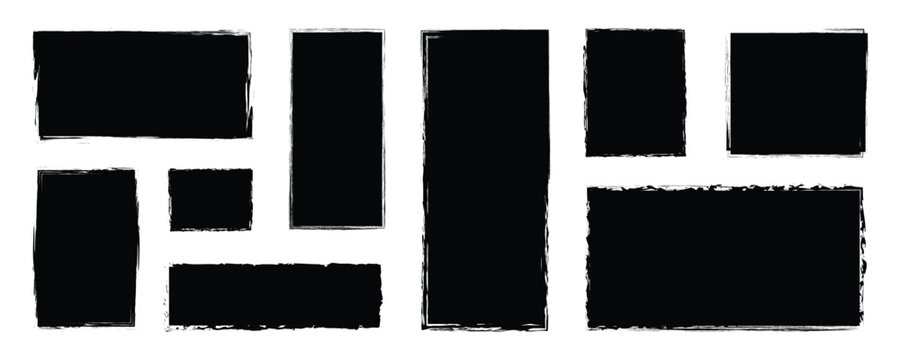 Box frame brush rough crayon shape set. Hand drawn crayon grunge brush square rectangle border. Text box frame rough grunge rectangle paint shape element.