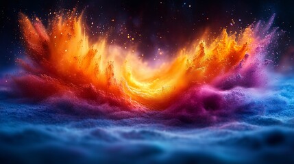 **A festival-inspired artwork with bright Holi powders forming a swirling, magical vortex of colors, creating an energetic and joyful scene.