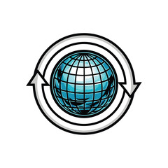 Design a circular logo featuring a stylized globe at its center, incorporating the letters 