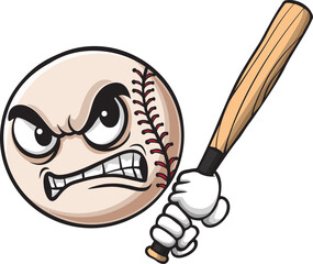 Illustration of cartoon baseball character holding a bat