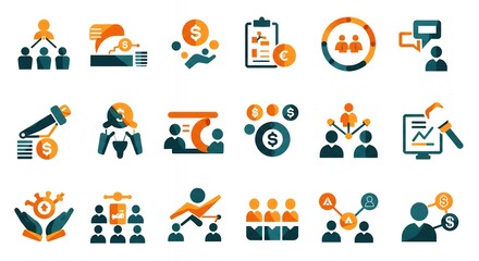 Fototapeta premium Business Finance Icons Set Flat Design Vector Illustration