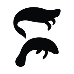 Manatee black and white flat vector icon and symbol design