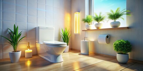 Fototapeta premium Sparkling clean toilet, fresh scent lingers, rim block air freshener showcased.