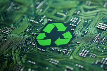 Close-up on electronic waste recycling and urban sustainability infographic