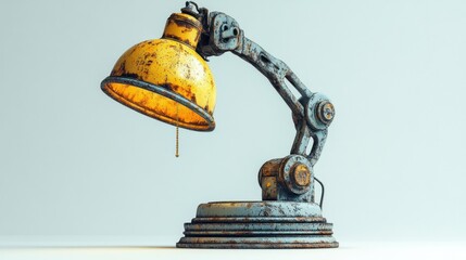 Rusty desk lamp illuminates; studio shot