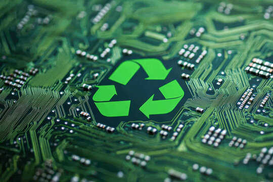 Close-up on electronic waste recycling and urban sustainability infographic