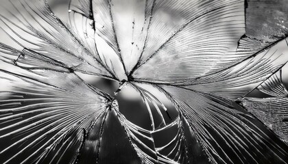 Close-up of shattered glass , crack mirrors and reflections the blue sky with blur; background graphic resource