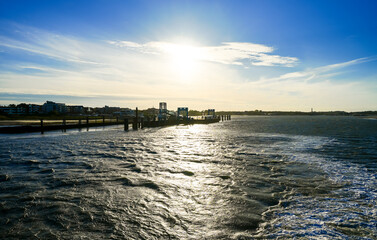 Obraz premium Landscape with a view of the harbor and the North Sea near Wittdün on Amrum. 