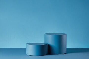 Two blue cylindrical podiums on a blue background