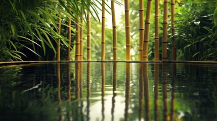 Fototapeta premium Tranquil bamboo garden pond reflection