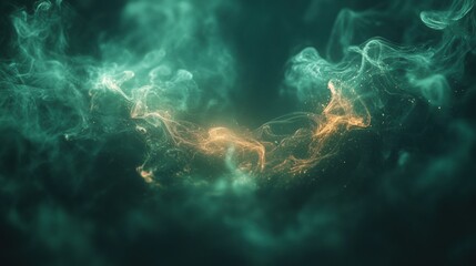Fototapeta premium Teal and Gold Abstract Smoke Swirls