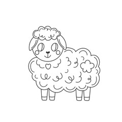 Cute sheep lineout for coloring in kindergarten and preschool.  Easy Coloring pages simple vector illustration.