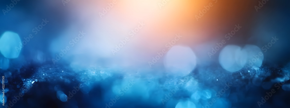 Poster horizontal blue abstract bokeh blurred color background with lens flare