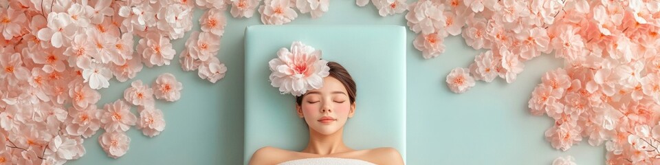 Naklejka premium Relaxing spa treatment with blossom decor