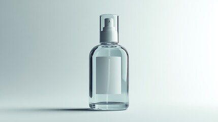 3D mockup of a natural facial toner bottle with a minimalistic label and modern design. The bottle should be transparent with a smooth finish, 