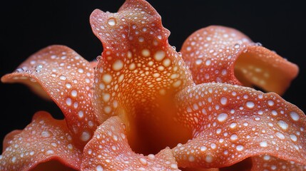 Close-up of dew-covered orange flower petals.