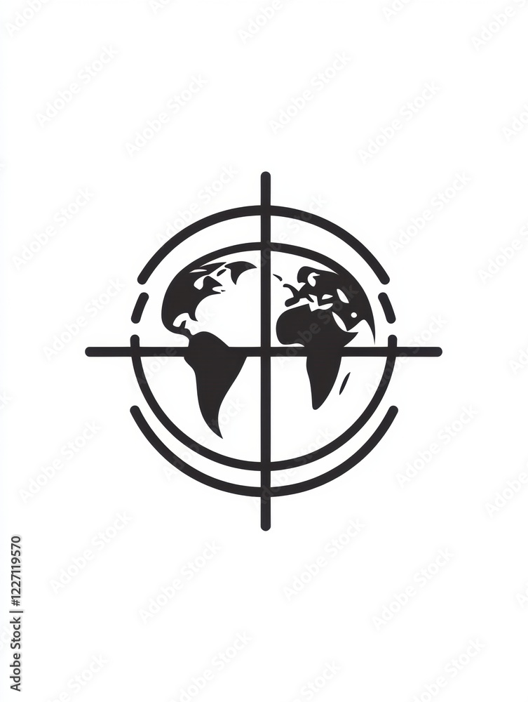 Poster global target symbol representing international focus and perspective in modern society and technolo