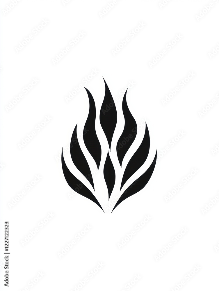 Poster flame icon design featuring smooth, curved lines in a bold, black color on a white background for mo