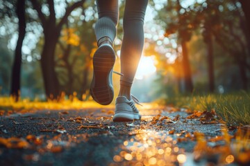Walking legs sneakers outdoor nature park path sunlight motion exercise healthy mindful lifestyle