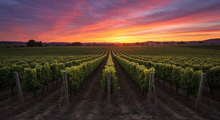 Fototapeta premium Stunning Vineyard Sunset Landscape Photography