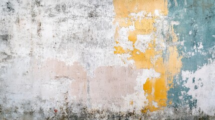 Fototapeta premium A multicolored distressed wall texture with grunge effects, paint splashes, and scratch marks, creating a bold and rugged background