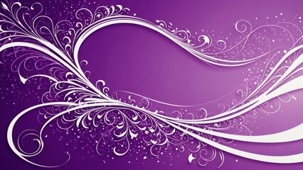 Graceful white swirls and floral patterns on a rich purple background, ideal for elegant designs