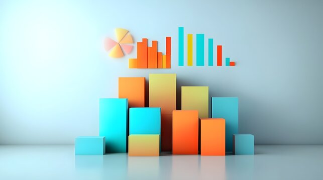 Advanced 3D data analytics scene with bold color gradients glowing charts and futuristic visual elements set against a minimalistic white background for clarity and impact