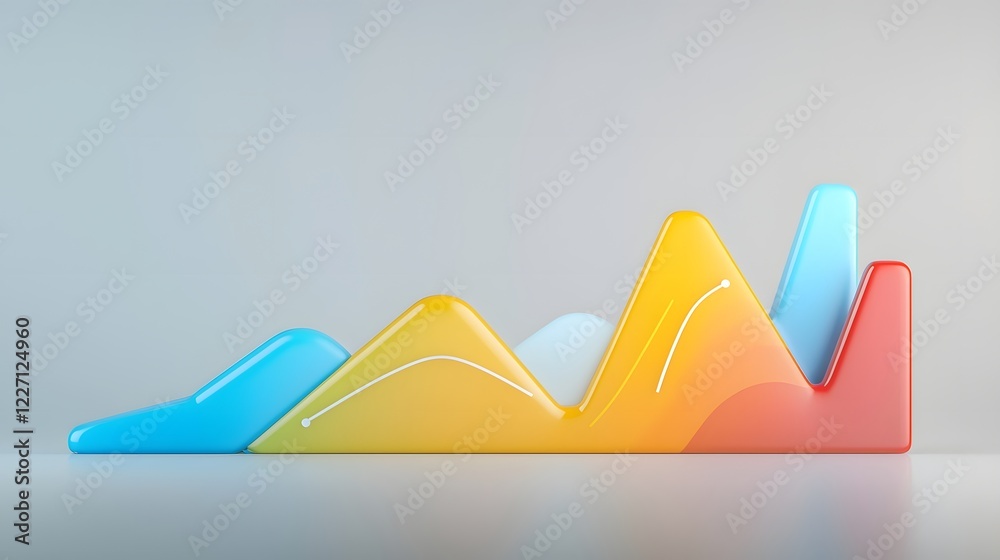 Poster Captivating 3D data visualization showcasing dynamic graphs trend analytics and layered charts in vivid balanced colors with striking bright lighting on a clean white background  Ideal for financial