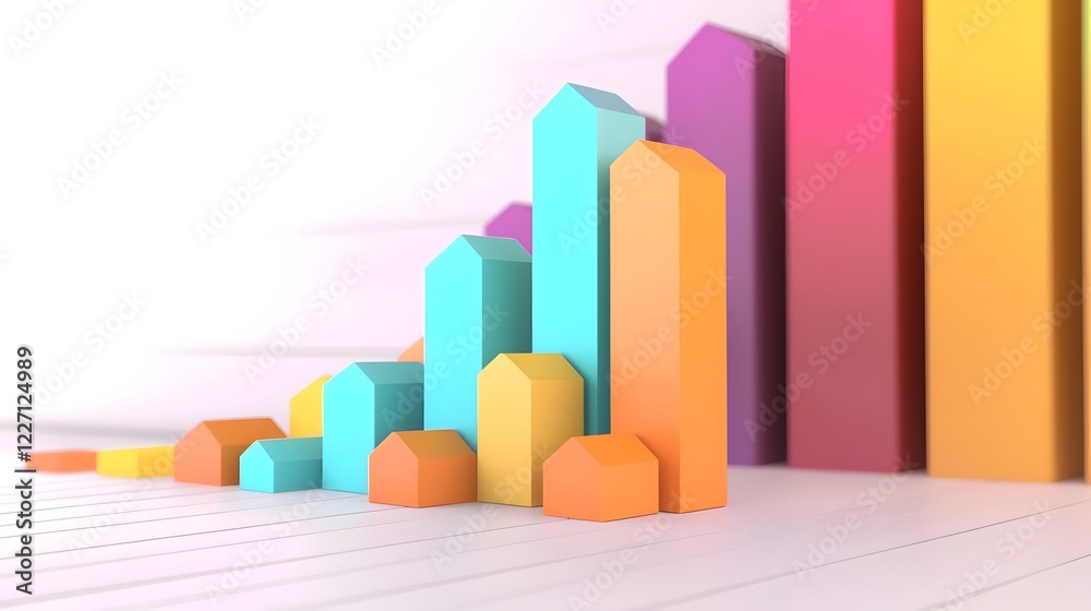 Aufkleber Vibrant 3D Data Dashboard featuring Glowing Infographics Colorful Metrics and Sleek Bar Charts in a Sharp White Backdrop