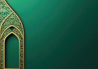 A green background with an Islamic pattern and window outline, flat design, vector illustration