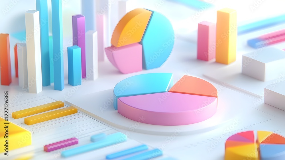 Leinwandbilder elegant and playful 3d data visualization featuring soft pastel colored pie charts and bar graphs ar