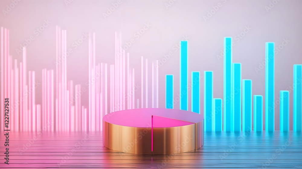 Poster Meticulously Detailed 3D Data Visualization with Floating Financial Market Trends and Professional Graphs Illuminated by Soft Ambient Lighting  Advanced data visualization concept