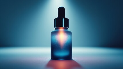 Naklejka premium highly detailed 3D mockup of a luxury face serum with a unique, sleek design. The bottle should have a frosted glass finish, displayed in ultra HD, 8K resolution against a simple background